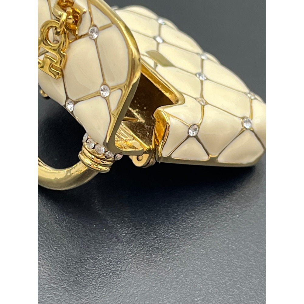 St. John Vintage Handbag Cream Enamel Crystal Rhinestones
Gold Bag Opens Brooch - Picture 8 of 12